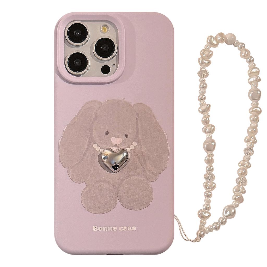 Three dimensional Pearl Necklace Rabbit Suitable for IPhone 17 Phone Case 15promax  Korean Style IPhone 16 Pendant 13 Soft