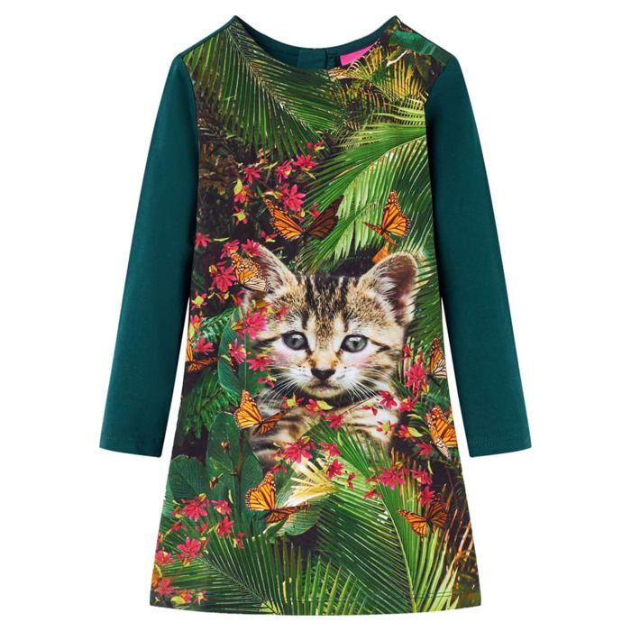 Robe sweat - vidaXL - Fille - Vert - Tissu léger - Taille élastique