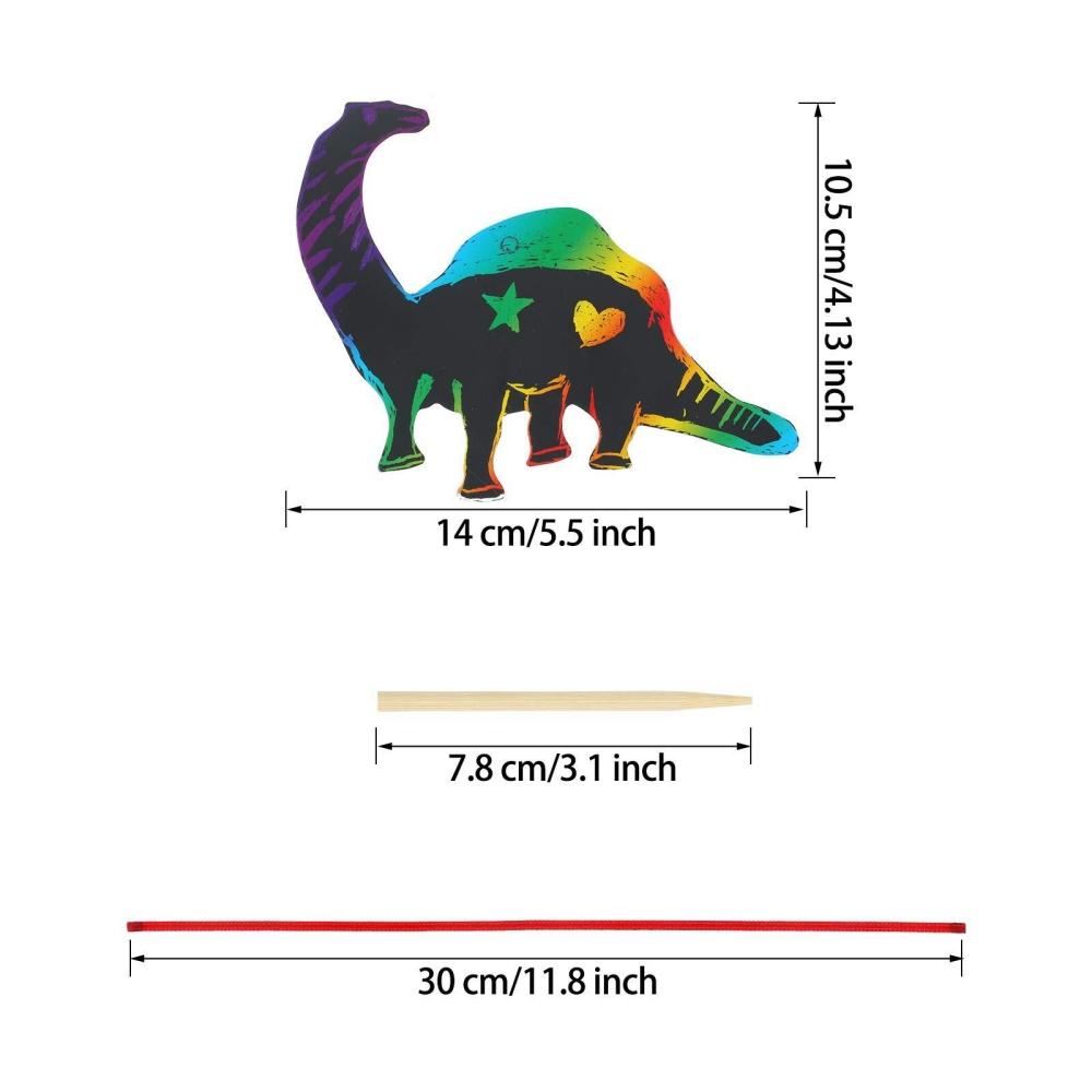 12Pcs Cartoon Dinosaur Scratch-Off Paintings Colorful Birthday Baby Shower Party Filler Prizes School Event Pinata Decoration