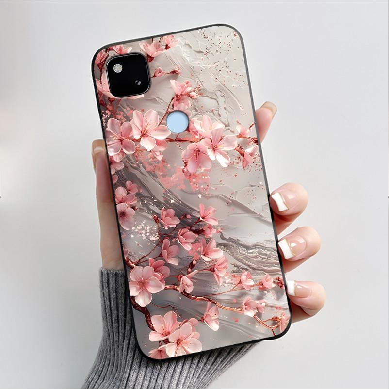 Case For Google Pixel 4a Luxury Fashion Butterfly Flowers Soft Matte TPU Silicon Back Cover Black For Pixel4a 4G 5G Phone Case