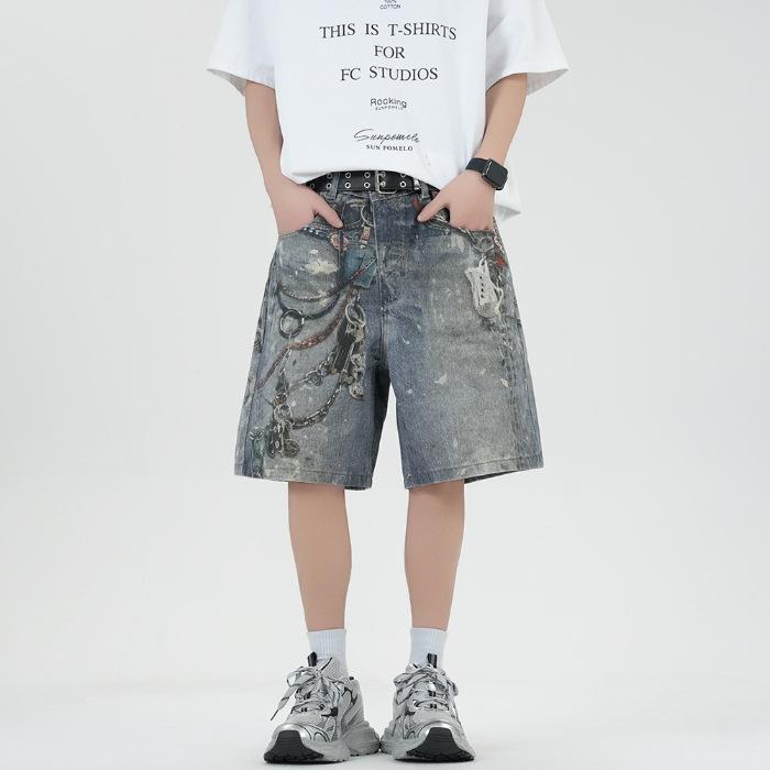 

Новые летние свободные джинсовые миди-шорты для мужчин, вываренные в соленой воде, 5-минутные шорты 3XL