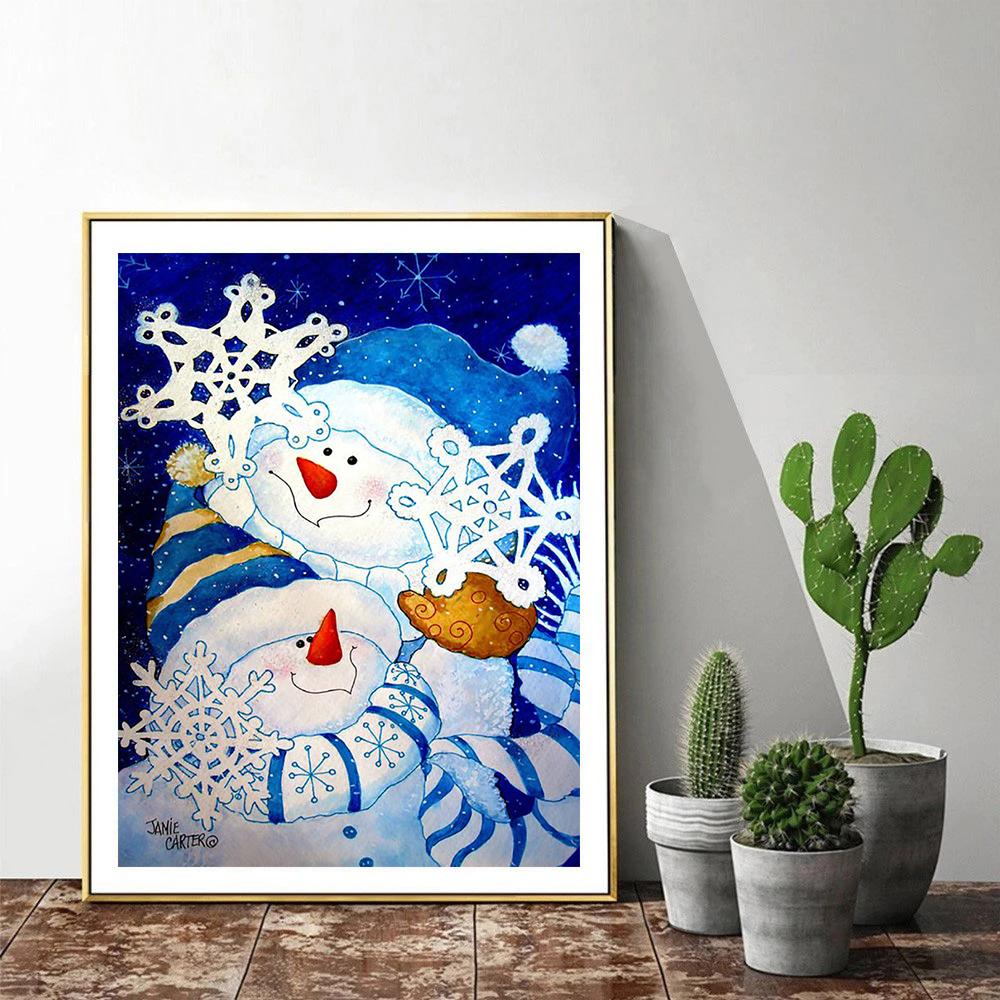 5D-Diamantgemälde zum Selbermachen, blauer Hut, Schneemann, voller Bohrer, Diamant-Mosaik, Cartoon-Stickerei, Kreuzstich, für Kinder, Weihnachtsgeschenk, Raumdekoration