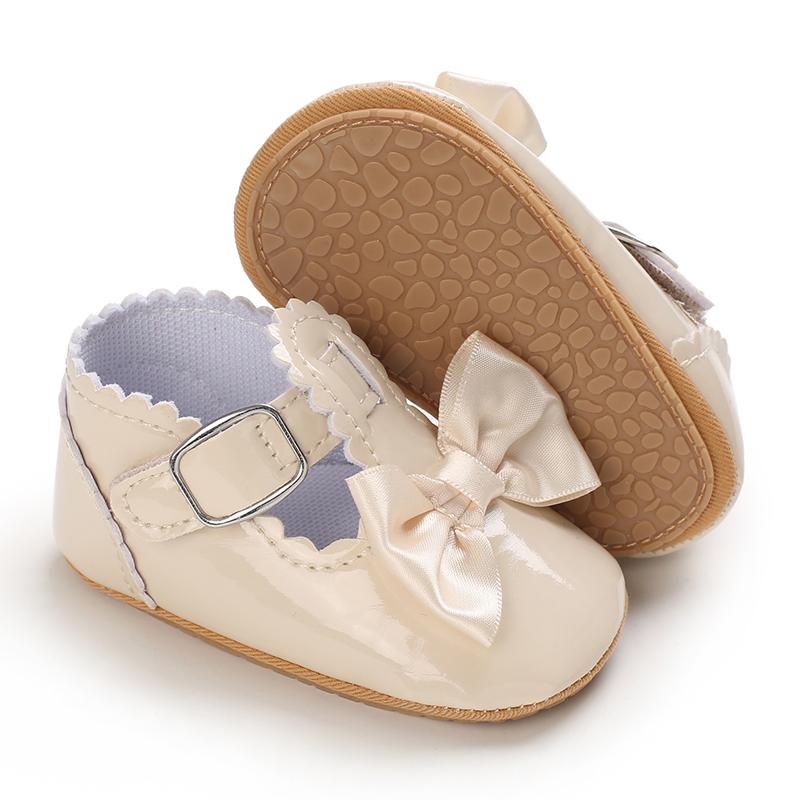 Khaki 0-18M Baby Casual Shoes Infant Toddler Bowknot Non-slip Rubber Soft-Sole Flat PU First Walker Newborn Bow Decor Mary Janes