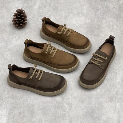 Genuine Leather Shoes Men's Casual Shoes Elastic Bands Retro Men's Shoes Soft Soles Soft Cowhide Single Shoes
