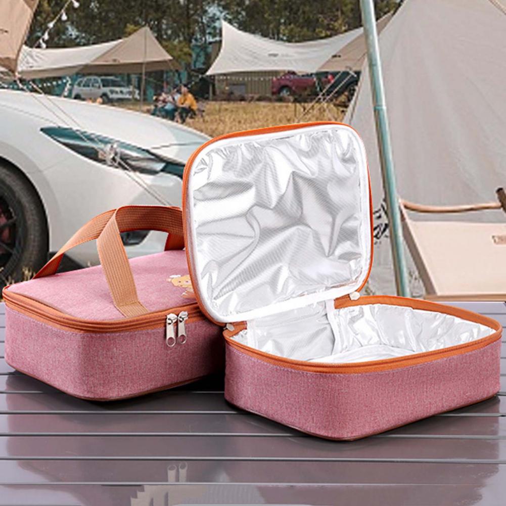 Bento-väska Stor Kapacitet Dubbla Handtag Tecknat Mönster Aluminiumfoliefoder Student Isolerad Lunchförvaringsväska