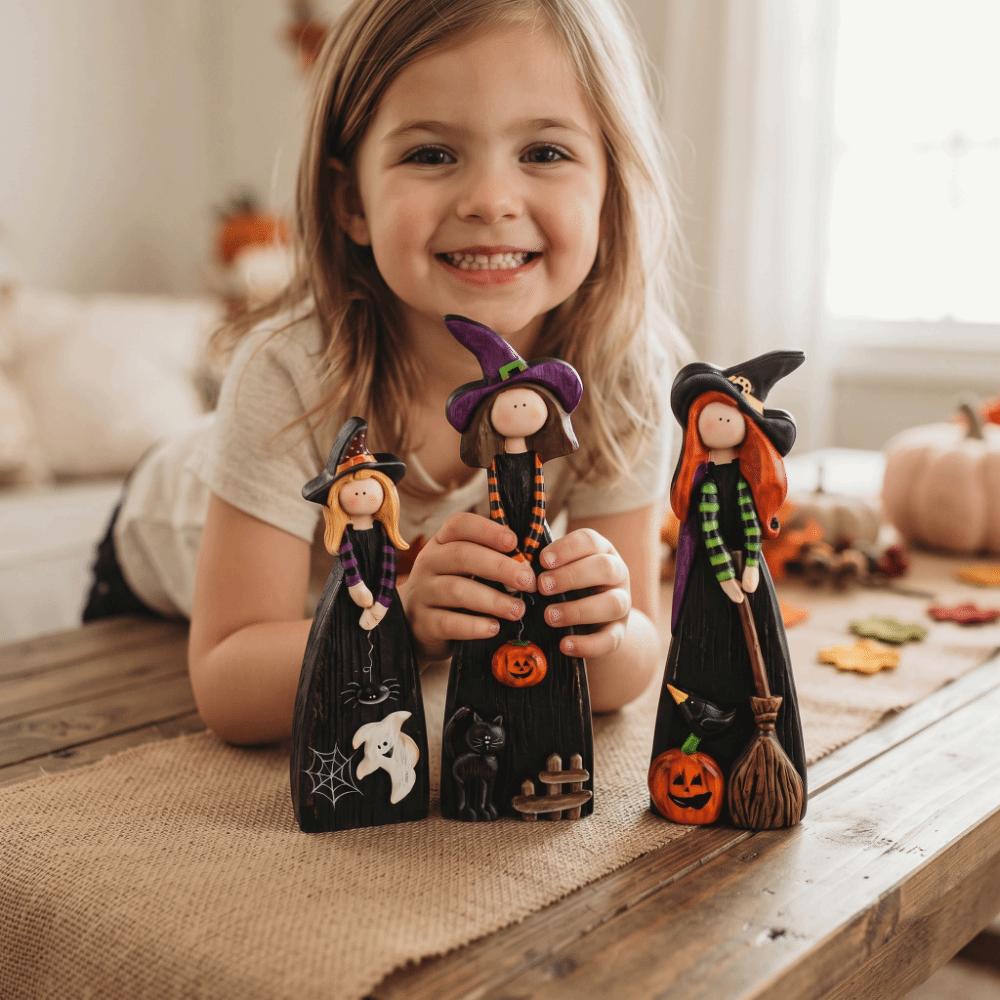 Pumpkin Accent Witch Model Toys 2D Design Halloween Witch Ornament  Home Decor