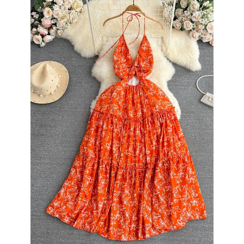 French Style First Date Open Back A- Line Beach Dress for Seaside Holiday