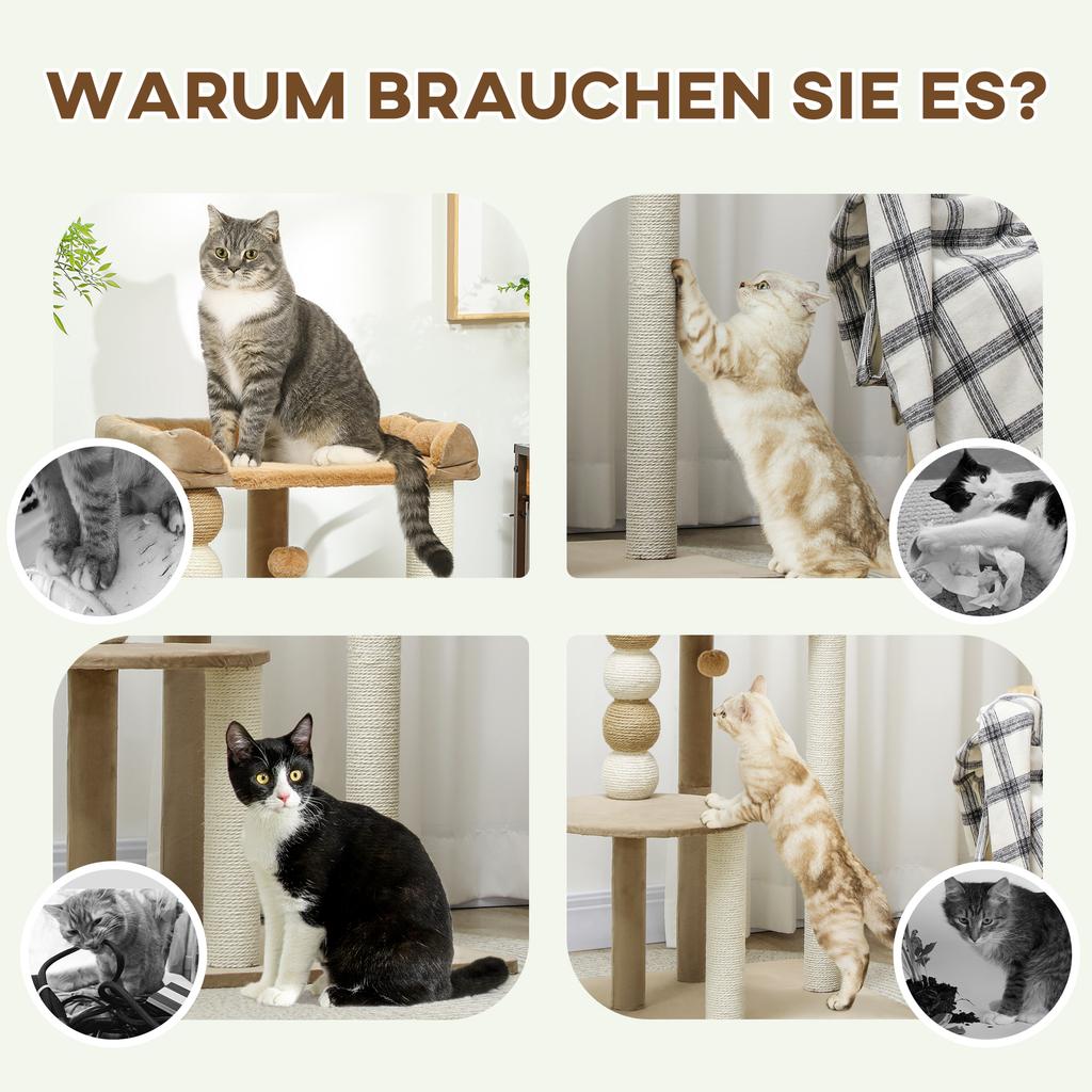 Cat Tree with 2 Levels, Play Ball, Scratching Posts, Scratching Balls, up to 7 kg, 56 x 54 x 86 cm, Brown