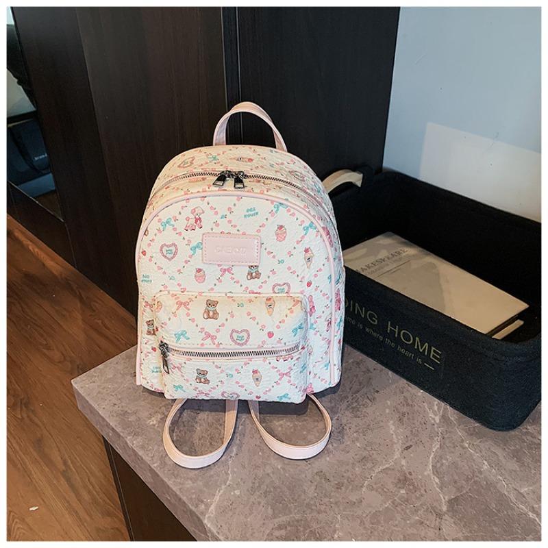 Cute Cartoon Bear Backpack Bag Women's New Fashion Print Casual Backpack Student Schoolbag