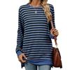 Autumn and Winter Women's Blouse Plus Size Striped Clashing Round Neck Long Sleeve Loose Top