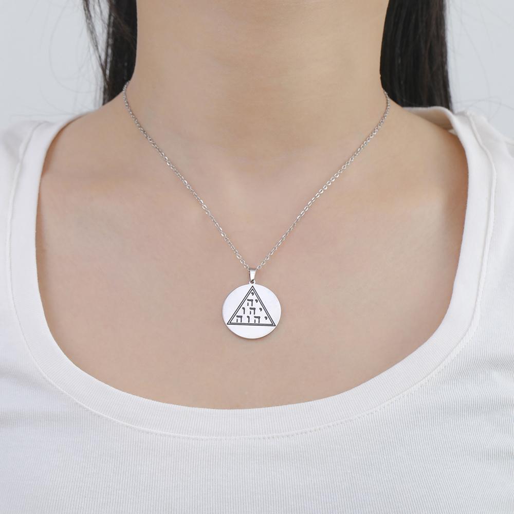 Dawapara YHWH Triangle Tetragrammaton Pendant Hebrew Tetractys Yahweh Jehovah YHVH Necklace Stainless Steel Jewelry