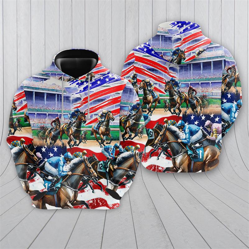 

Скачки Графические толстовки с капюшоном для мужчин Одежда Гонки Толстовки Модные пуловеры с животными Повседневная уличная одежда для мальчиков Конкурс Мужская толстовка с капюшоном 5XL