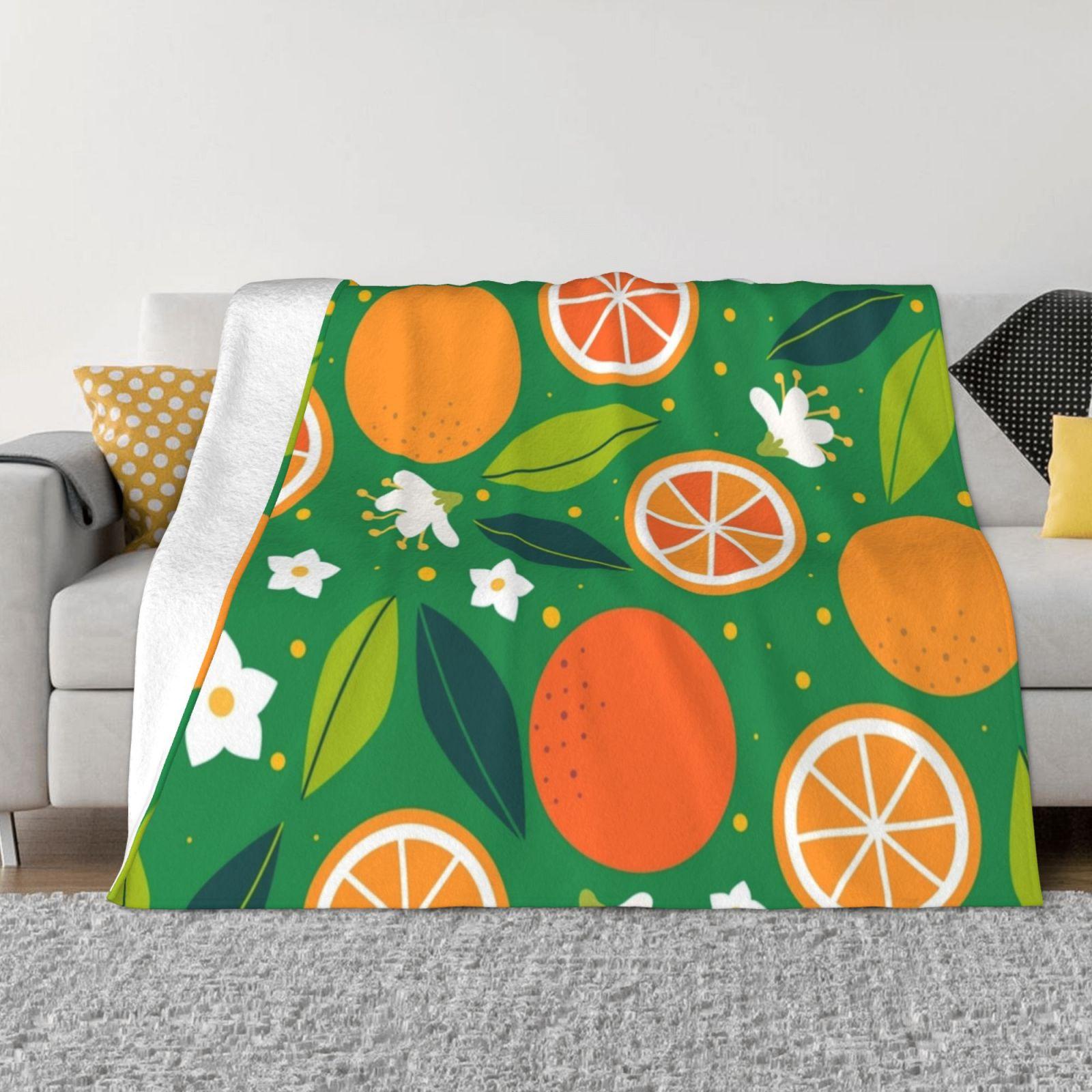 

Citrus Vibes All Sizes Soft Cover Blanket Home Decor Bedding Oranges Citrus Fruit Green Pattern Seamless Summer Garden Blossom 30x40in