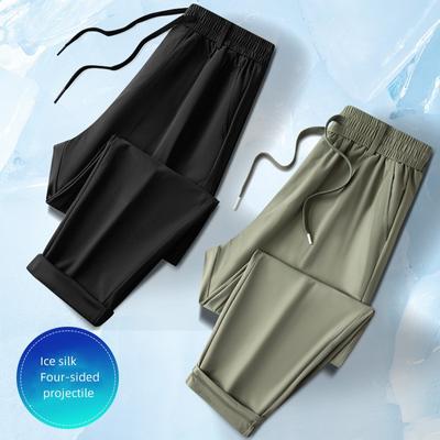 Men's Summer Plus-size Stretch Ice Silk Pants Youth Casual Tracksuit Pants