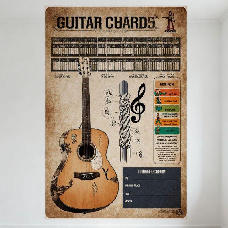 

Вінтажна музична жерстяна табличка Guitar Cyards - Акустична гітара та схема клавіатури Ретро металевий плакат для бару пабу домашнього кафе настінний декор, 20x30cm（7.8x11.8inch）