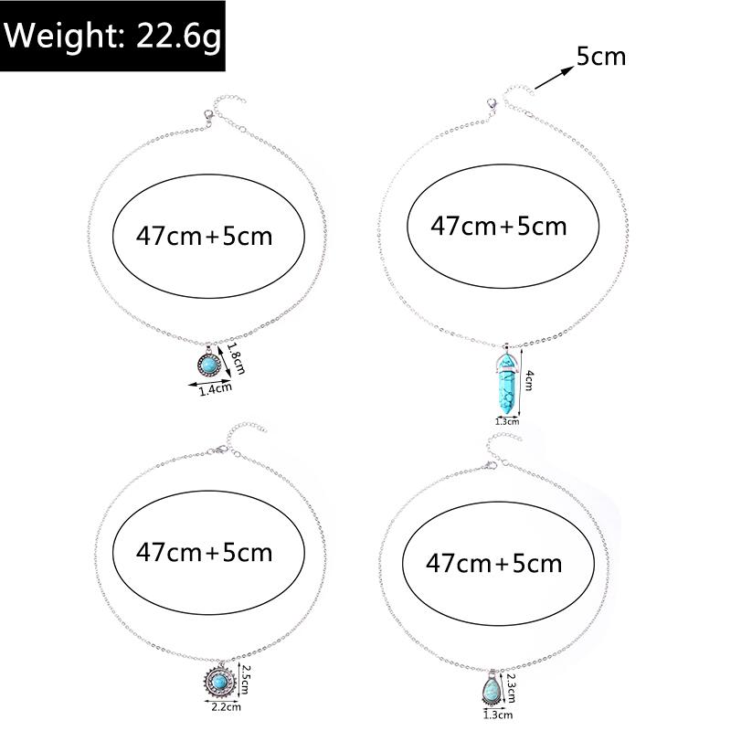 4Pcs/Set Bohemia Turquoise Stone Sun Pendant Necklace for Women Girls Party Festival Jewelry Gifts