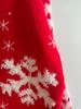 Red Christmas sweater, women's snowflake towel, embroidered round neck long sleeved Christmas themed pullover sweater 3505 KTB