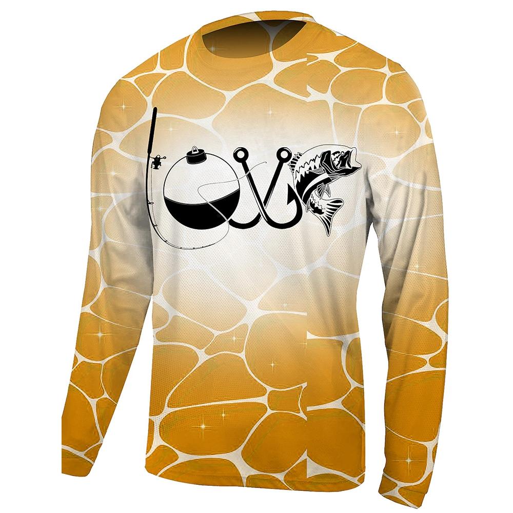 2024 Men's Fishing Shirt Long Sleeve Piranha Sea Wave Print Outdoor Running Training Breathable O Neck T-Shirt Fishing Clothing