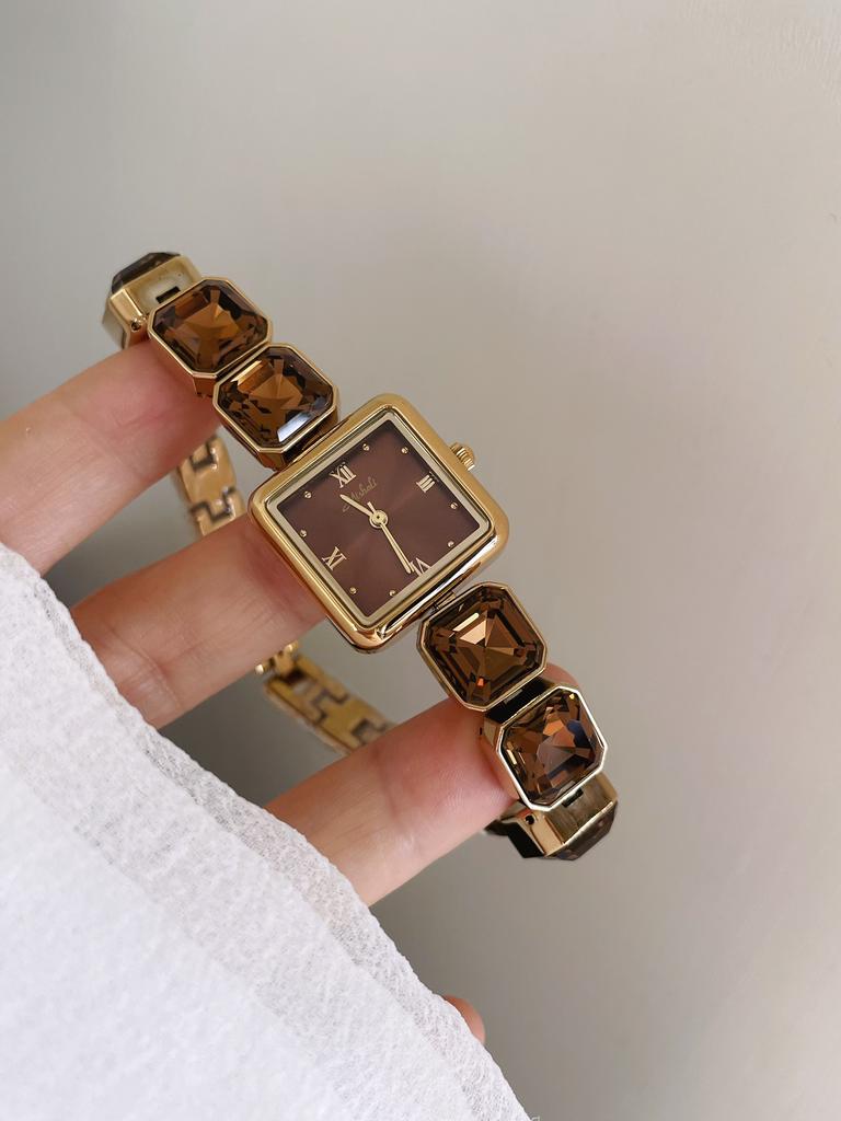 Square Bracelet Watch Women's Luxury Brown Quartz Watch Fashionable High-Looking Women's Watch Birthday Gift Accessories