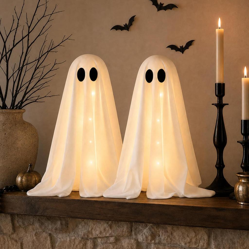Halloween Indoor Decor 2 Packs Lighted Ghost Ornaments Desktop Table Kitchen Fireplace Holiday Party Layout Decorations