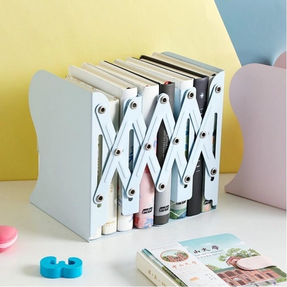 Metal Retractable Book Stand Large Capacity Desktop Bookshelf Book Storage Rack Office