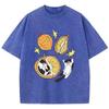 T-shirt Unisex Stampa Gatto Cartone Animato Durian Annidato Cotone Usurata Oversize Girocollo Top Trendy