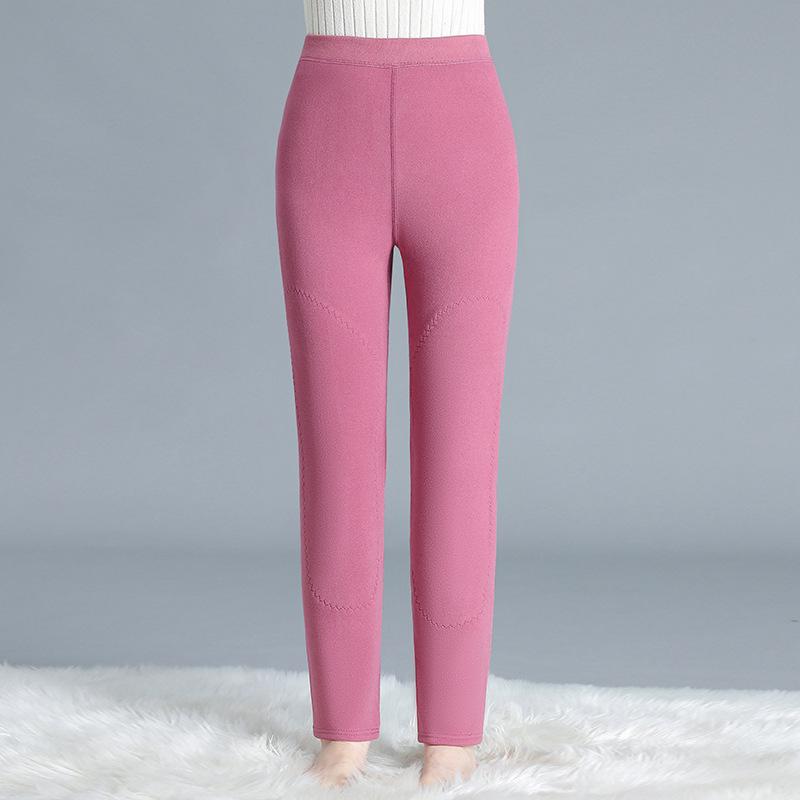 

New Style High-Waist Cotton Pants for Middle-Aged Women - Autumn/Winter Plus Velvet, Thickened, Warm, Loose Fit with Elastic Waist 2XL (120-150 kg)