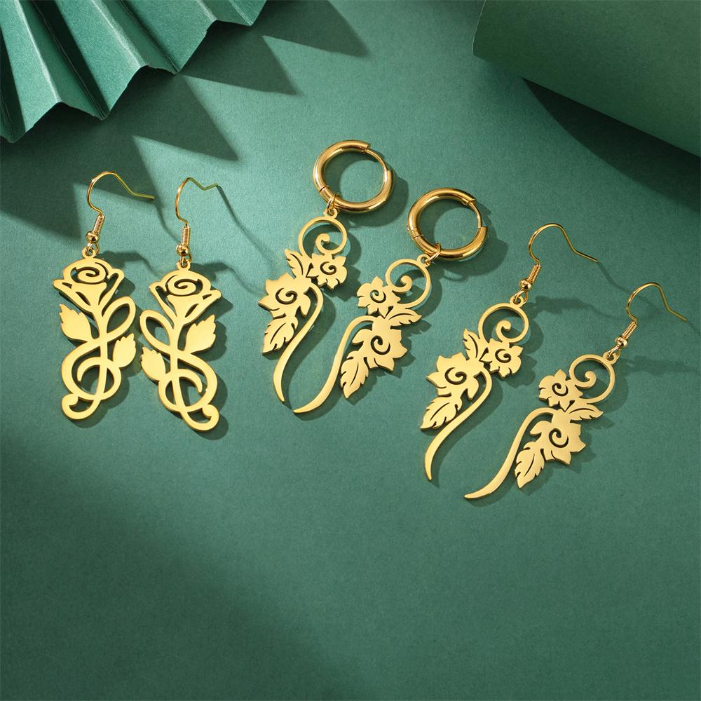 My Shape Flower Vines Filigree Drop Earrings Stainless Steel Dangle Earring Gold Color Women Hanging Earrings Jewelry Girls Gift