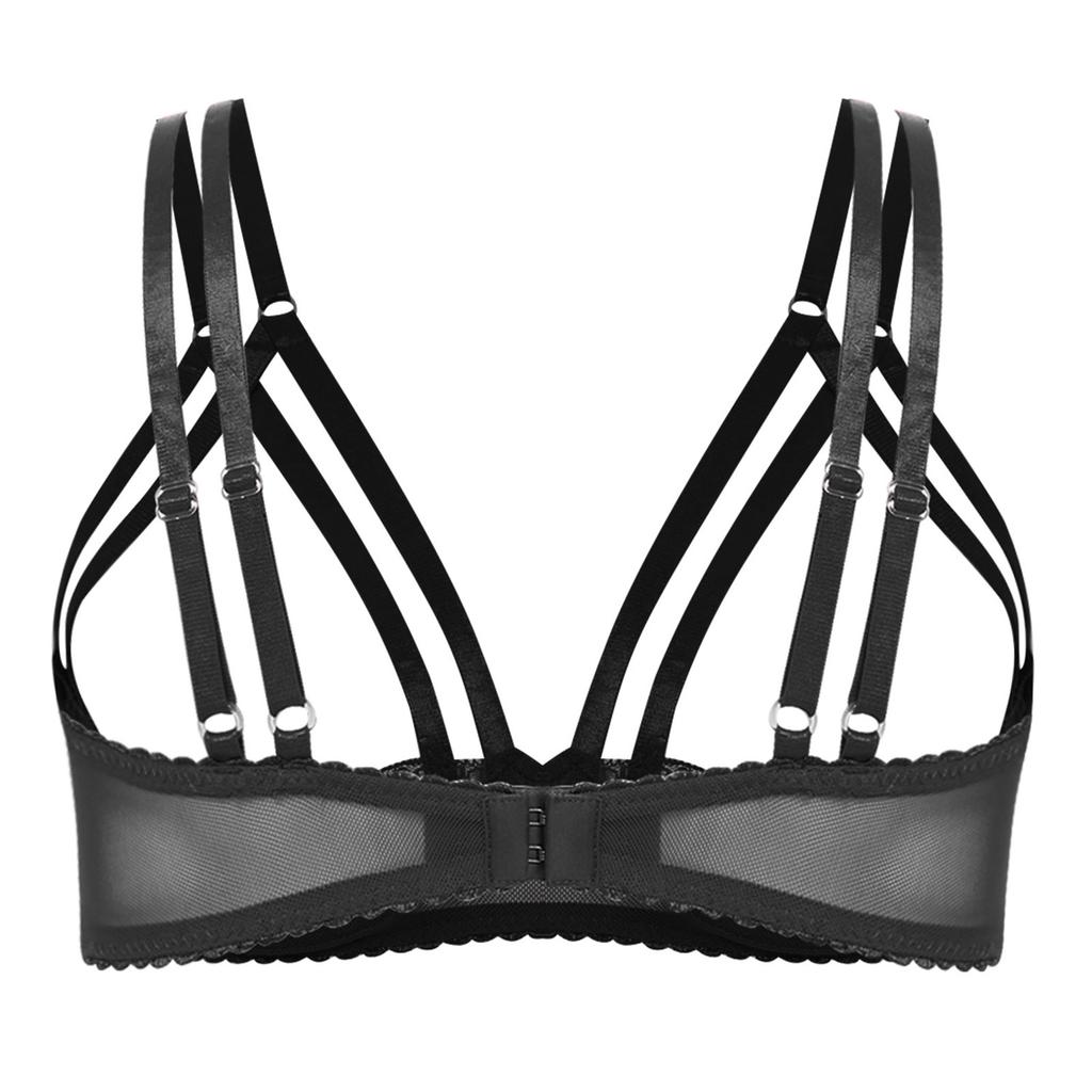 Womens Lace Underwire Bra Quarter Cup Balconette Double Strap Push Up Top Date Night Party Lingerie