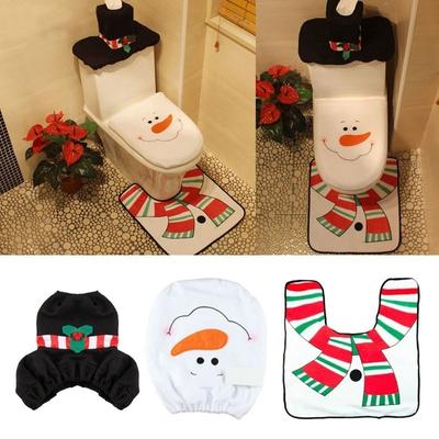 Neues 3-teiliges Badezimmer-Set mit Weihnachtsdekoration „Fröhlicher Weihnachtsmann“, WC-Sitzbezug und Teppich