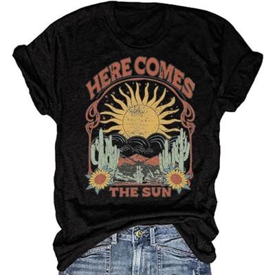 Dámská trička s grafikou Here Comes The Sun Retro Vintage Inspirovaná Hippie Trička Topy