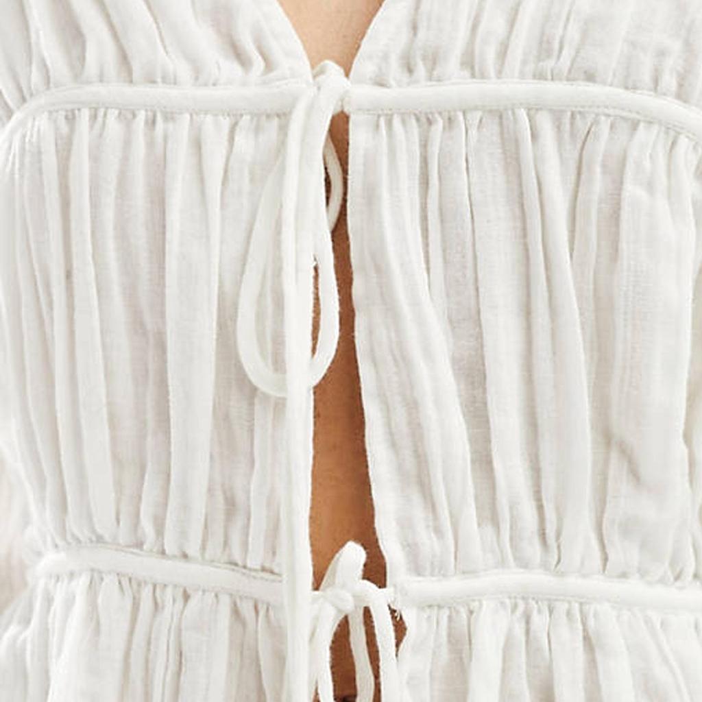 2024 Women's Summer Ruched Drop Shoulder Long Sleeve Shirt