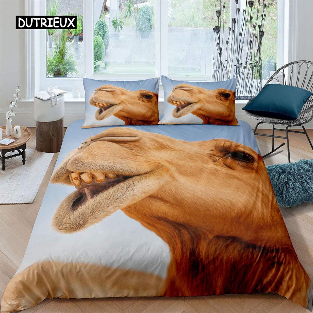 Camel Duvet Cover Set Sunset Desert Adventure Tehme Quilt Cover King Size Wildlife Animal Bedding Set for Children Teens Young