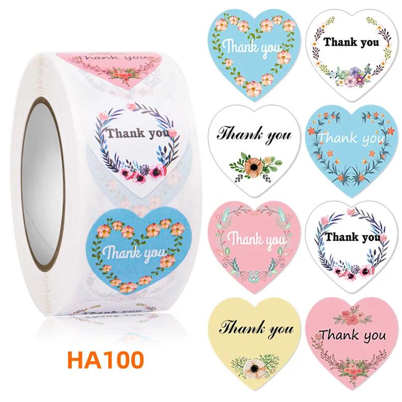 500pcs Thank You Sticker Love Heart-shaped Flower Decorative Sealing Labels Vintage Stickers Gift Scrapbook Supplies