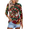 Women's Fashion Casual Button 3/4 Sleeve Vintage  Print Lapel Top