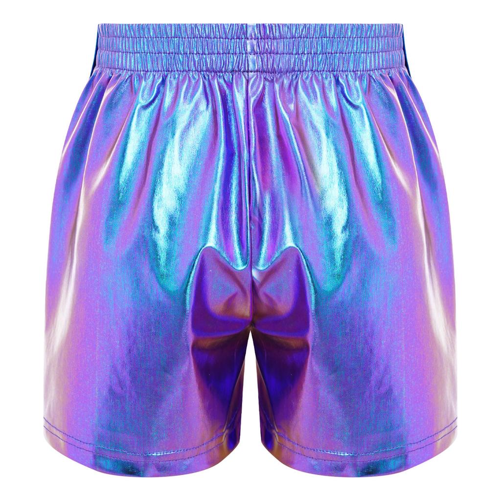 Children‘s Hip Hop Dance Shorts Metallic Finish Elastic Waistband Tear Away Side Buttons with Pockets for Stage Recital