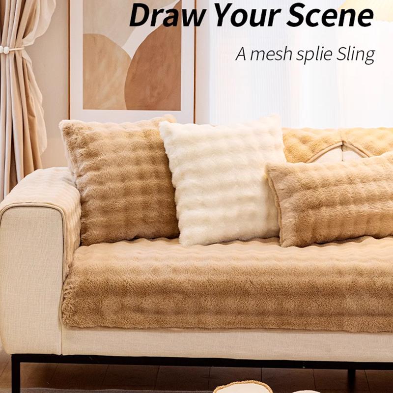 Solid Color Plush Sofa Covers Non Slip Thicken Soft Mat Winter Warm Washable Couch Living Room Towel Slipcovers