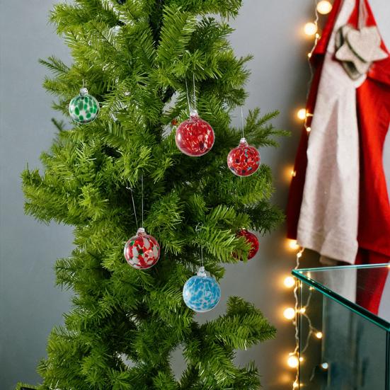 Yousheng Christmas Pendant Glass Sphere Transparent Glass Hand-Painted Xmas Tree Festive Balls Home Decor Accent