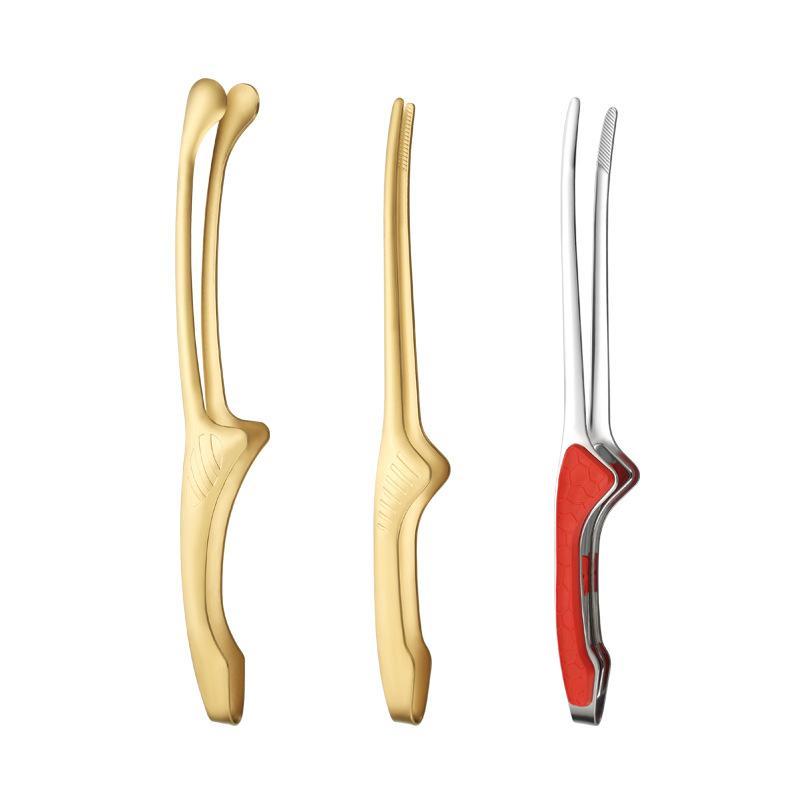 Silver Stainless Steel Bbq Tongs Non Slip Easy Clean Reusable Cooking Utensils For Serving Food Camping Bbq Buffet Oven Tools
