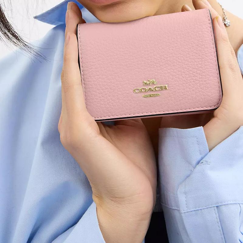 New COACH Coated Canvas Wallet Mini Women's Gold & Pink CZ034-IMPO