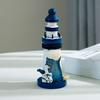 Wooden Lighthouse Figurine, Handmade Nautical Lighthouse Beach Decoration, White Blue Coastal Tabletop Decor for Home, Living Room