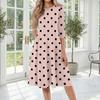 Women's Casual Fashion Round Neck Three Quarter Sleeve Polka Dot Print Mid Length Dress Comfortable Fit Flared Hem Daily Wear