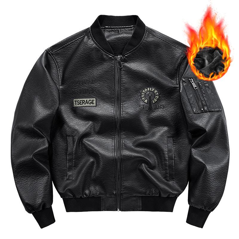 

Кожаная мужская куртка осень и зима новая стираная кожаная куртка большого размера мужская верхняя часть бейсбольный воротник вышитый летающий 8XL