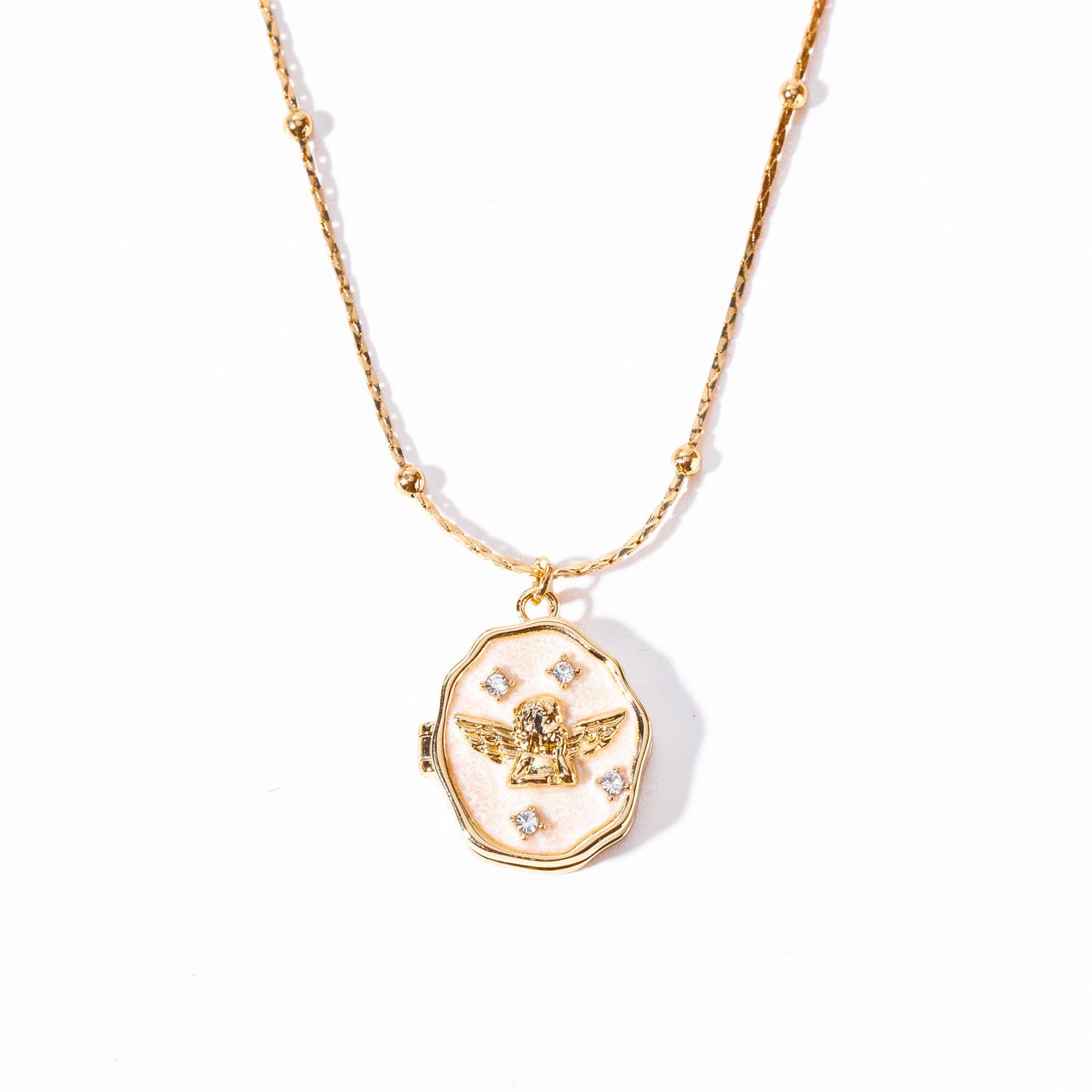 

Vintage Enamel Metal Angel Neckalce for Women Geometric Photo Frame Locket Pendant Handmade Rope Chain Necklaces Collar Zircon золотой