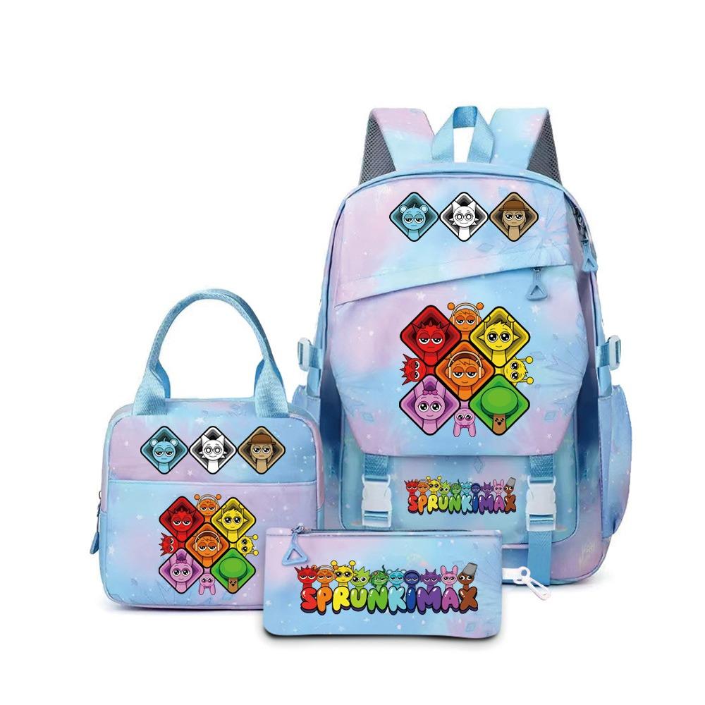 Rhythm Box Sprunki Cartoon Backpack Campus Male and Female Versatile Student Large Capacity School Bag Three-piece Set L
