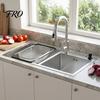 Double Bowl Kitchen Sink Sink, 30.7x16.9 Inch Stainless Steel with Nano Coating, Deep Drop-in/Top-Mount for Modern Kitchen, Includes Drain