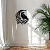 Gothic Raven Crescent Moon Metal Wall Art, Black Halloween Home Decor