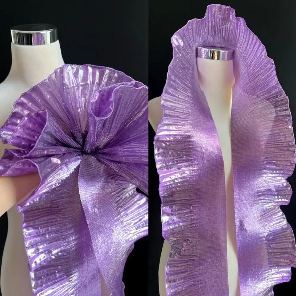 Metaliczny Lśniący Duża Fala Koronka Tkanina 1 Jarda 15cm Szerokości Plisowana Siatka Organza Moda DIY Stylizacja Szycie Plisowana Falbanka Koronka Tkanina