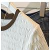 Women's White Textured Contrast Trim Crew Neck Ruffle Short Sleeve T-Shirt
