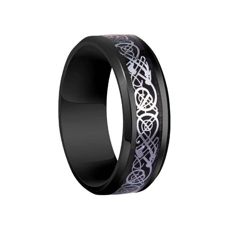 Fashion 8mm Red  Beveled Edge Stainless Steel Celtic Dragon Rings for Men  Carbon Fibre Ring Men Wedding Band